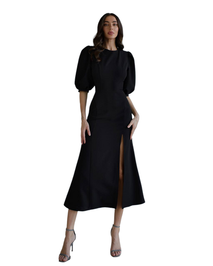 Elegant Women Midi Dress in Premium Diagonal Crepe Fabric