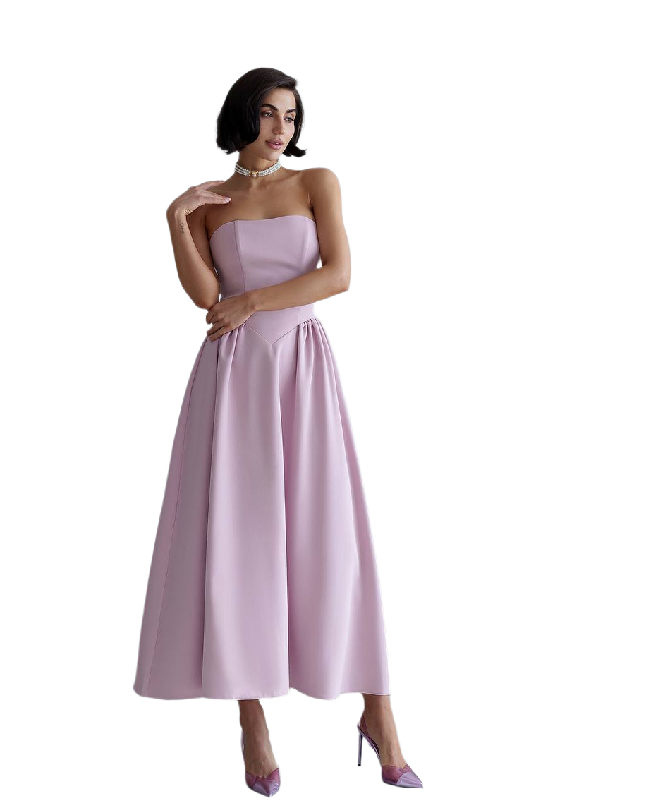 Strapless Midi Dress Women Premium Crepe Fabric Elegant Cocktail Dress