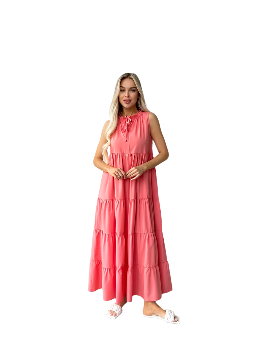 Sleeveless Coral Maxi Dress Soft Fabric Loose Fit