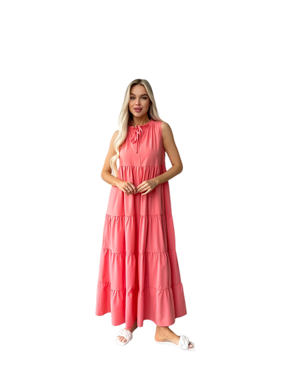 Sleeveless Coral Maxi Dress Soft Fabric Loose Fit