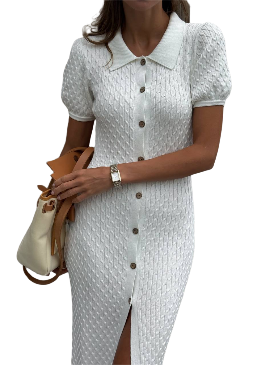 Jasmin White Cable Knit Button Down Dress for Women