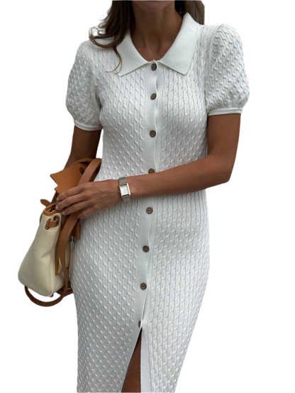 Jasmin White Cable Knit Button Down Dress for Women