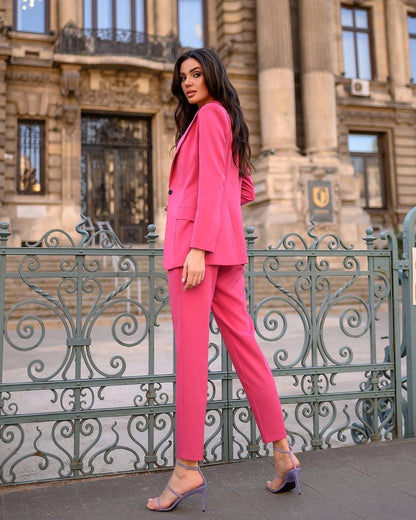 3 Pieces Women Prom Bridal Wedding Cocktail Suit Set Pantsuit Trousers Jacket Pants Top Bra Raspberry