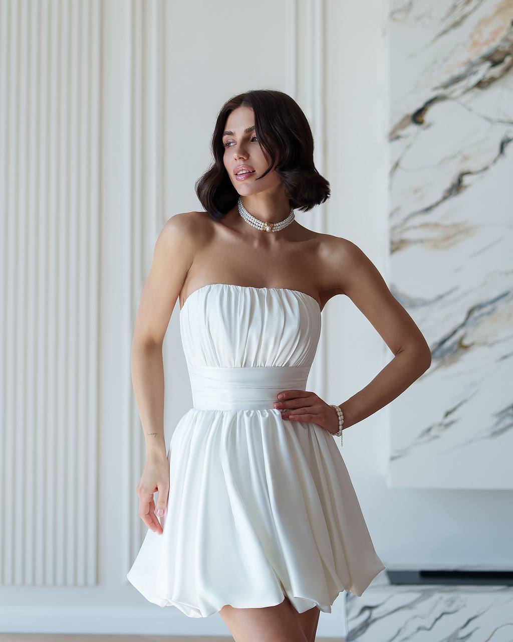 Elegant White Corset Dress Satin Strapless Mini