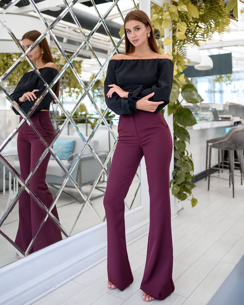 Womens Flared Trousers High Waist Wide Leg Pants
