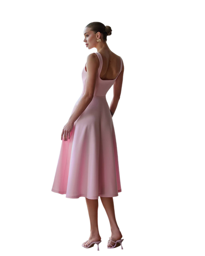 Elegant Pink Midi Dress in Premium Crepe Fabric