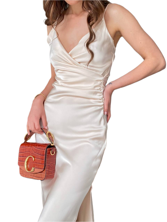 Sicilia Satin Dress for Women Elegant Long Evening Gown with Slit