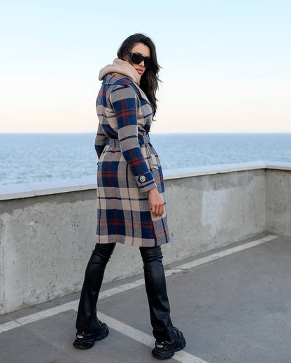 Womens Long Blue Plaid Turkish Coat