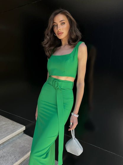 Womens Pencil Skirt and Top Set Diagonal Crepe