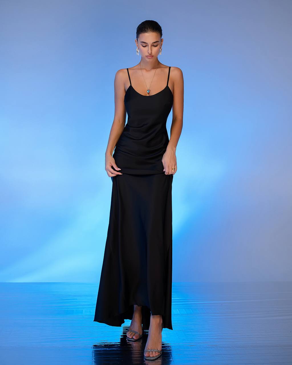 Premium Satin Dress-Slip for Women Black Cream Powder Blue Emerald