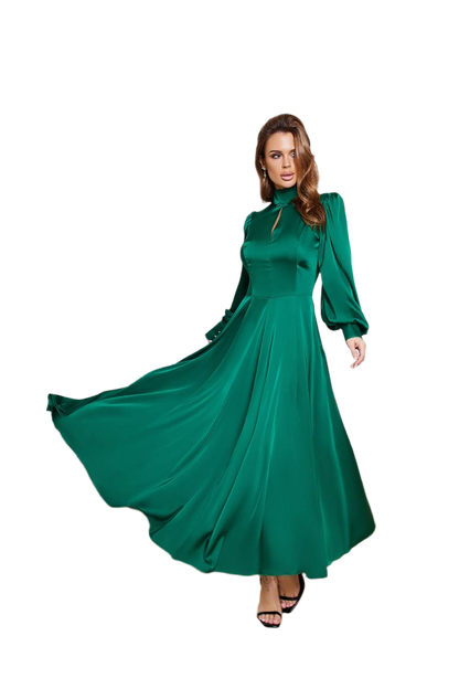 Elegant Green Silk Maxi Dress for Women