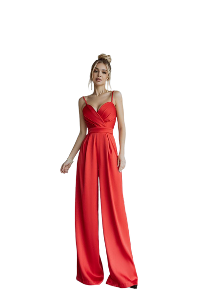 Women Jumpsuit Crystal in Mango Satin with Wide Legs and Spaghetti Straps