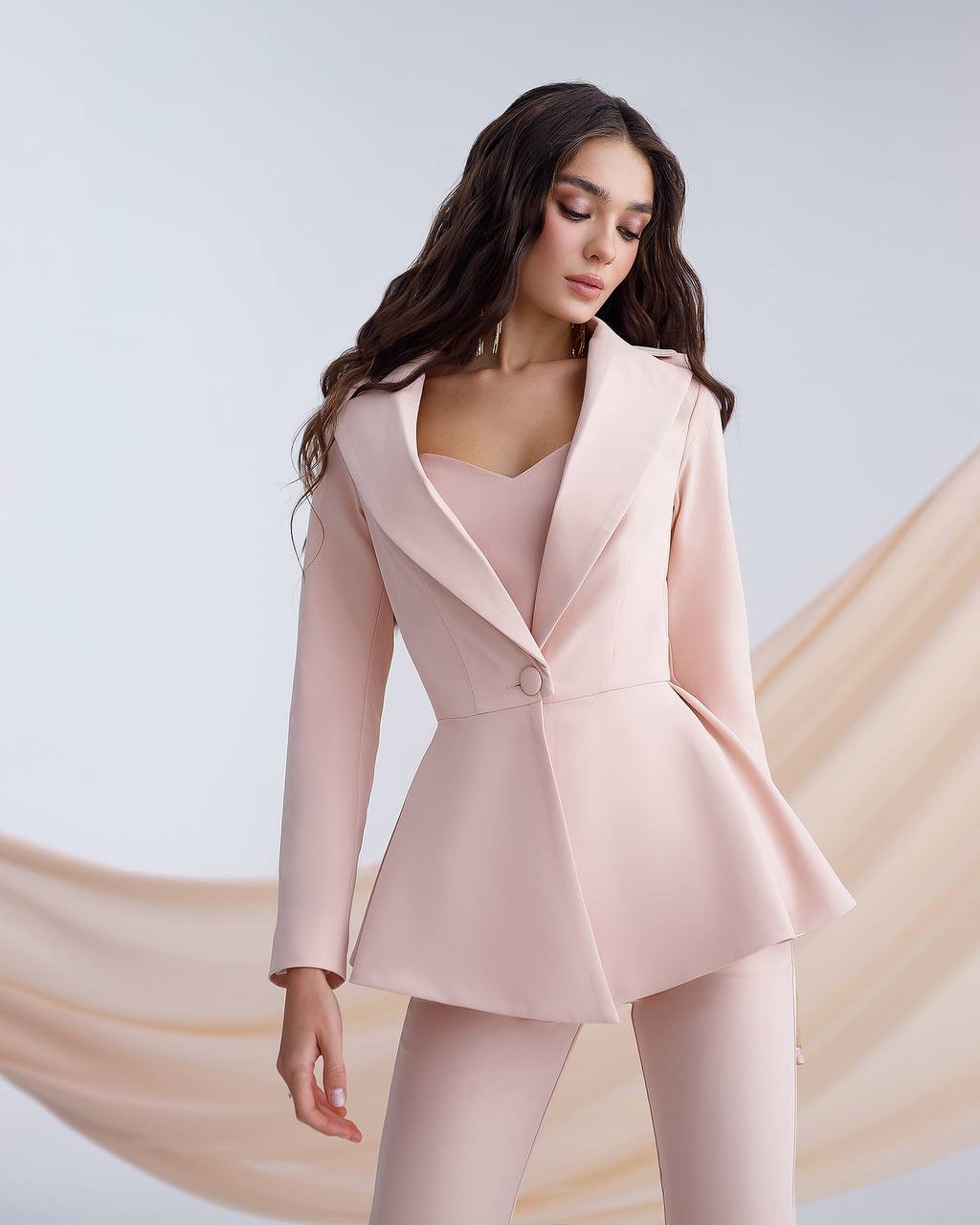 Premium Diagonal Crepe Womens Peplum Suit with Flared Pants