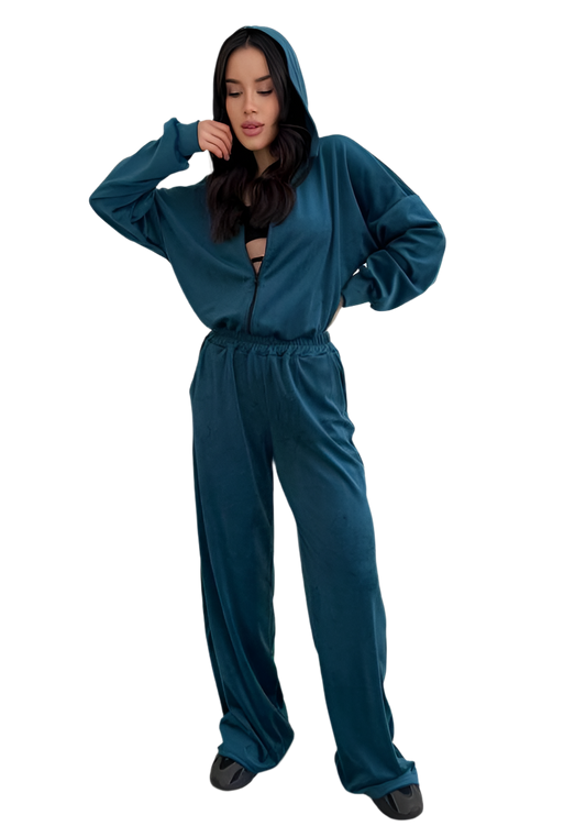 Womens Turkish Velour Tracksuit Hoodie and Pants Set