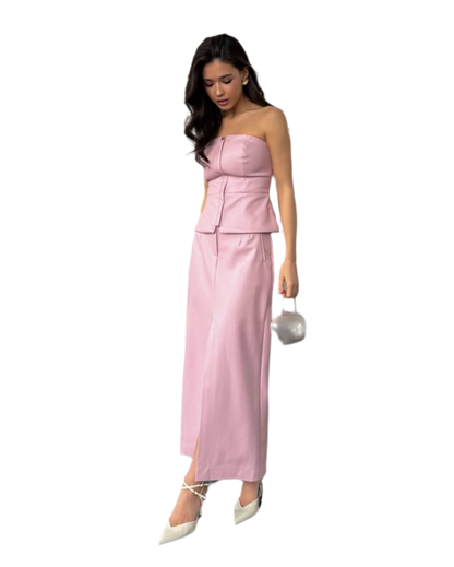 Eco-Leather Midi Skirt with Suede Base for Women