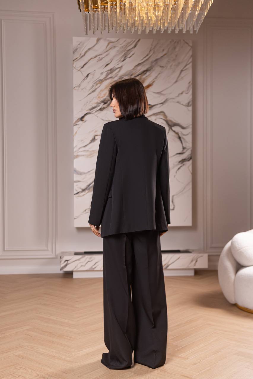 Black Women's Three Piece Suit Diagonal Crepe Lined Vest Jacket Trousers