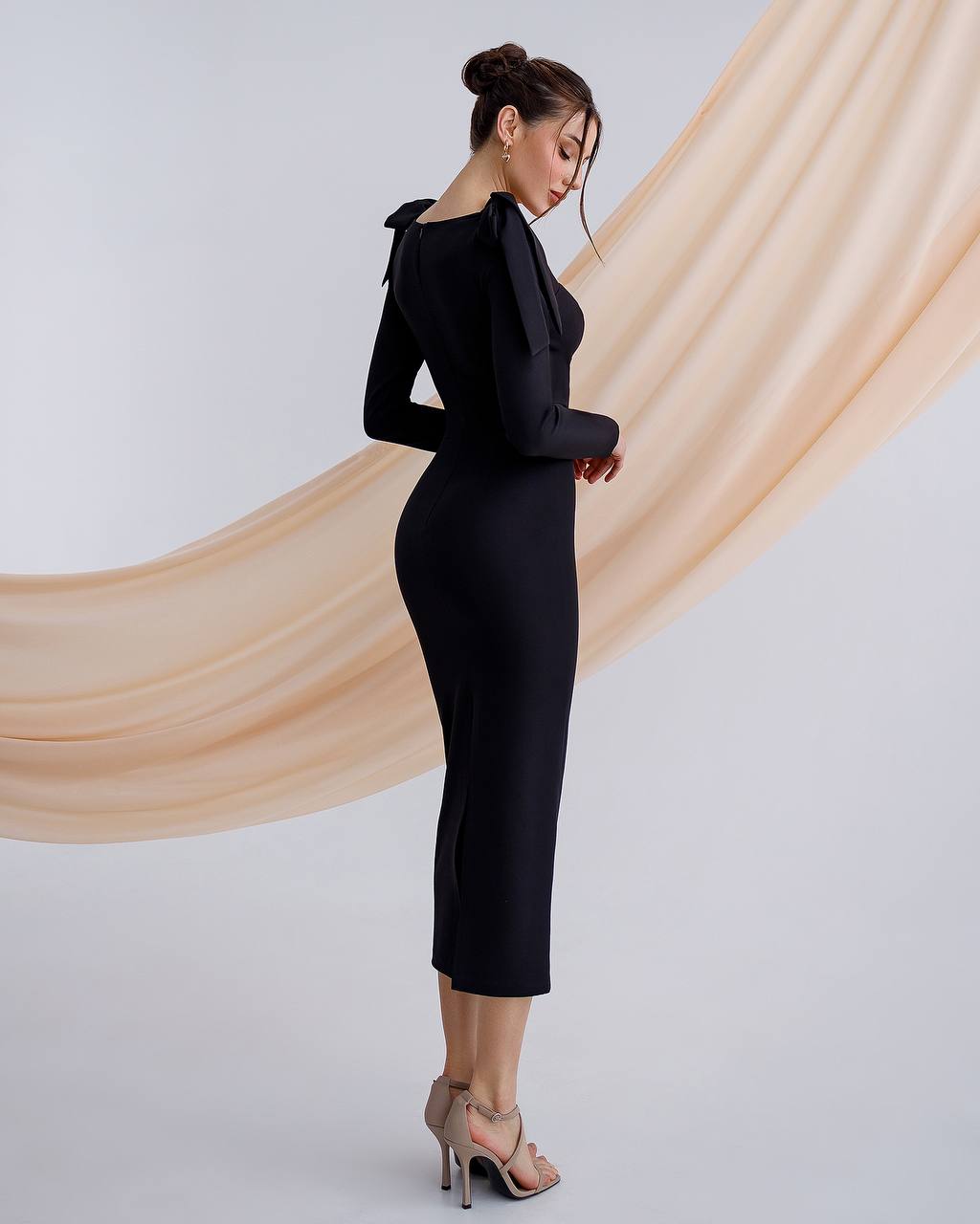 Elegant Black Diagonal Suit Crepe Midi Dress for Women