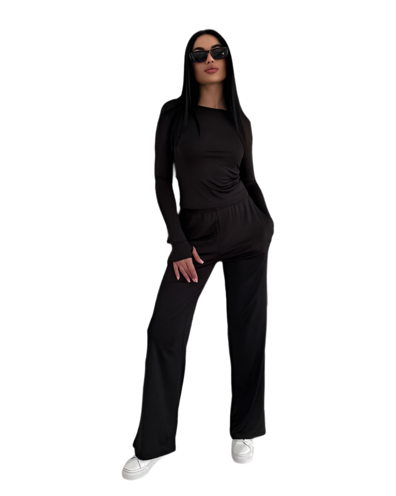 Black Three-Piece Suit Women Casual Lounge Set Microdiving Material