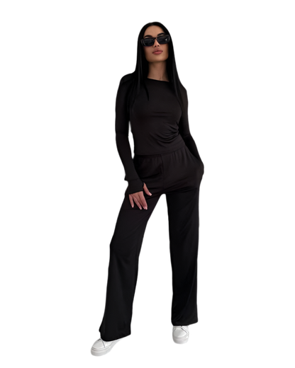 Black Three-Piece Suit Women Casual Lounge Set Microdiving Material