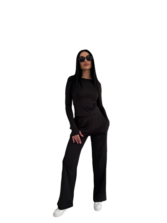 Black Three-Piece Suit Women Casual Lounge Set Microdiving Material