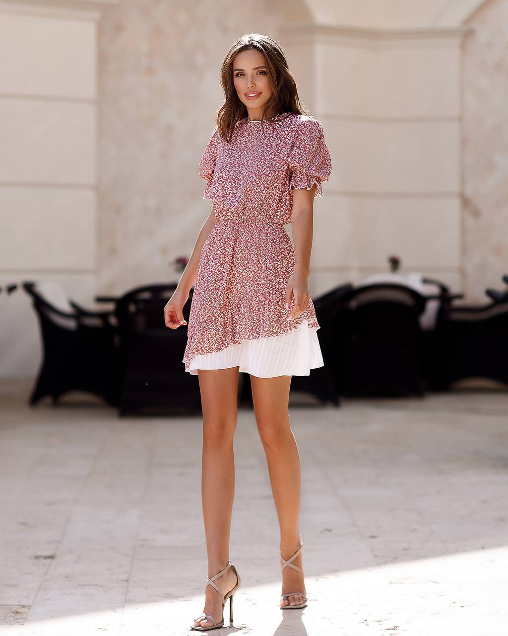 Printed Staple Twill Dress With White Cotton Insert For Women