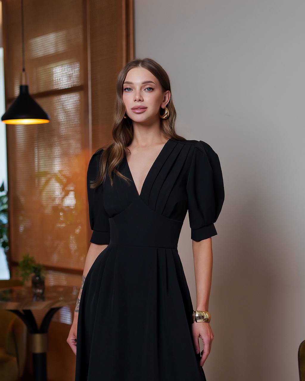 Elegant Women's Midi Dress Premium Crepe-Diagonal Fabric