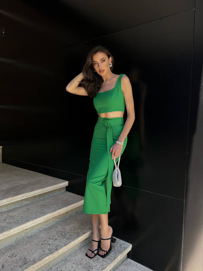 Womens Pencil Skirt and Top Set Diagonal Crepe