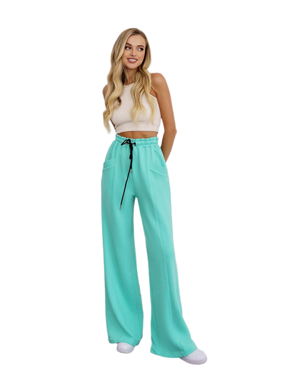 Womens Casual Wide Leg Drawstring Pants in Mint