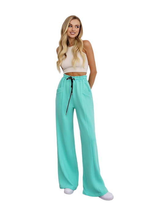 Womens Casual Wide Leg Drawstring Pants in Mint
