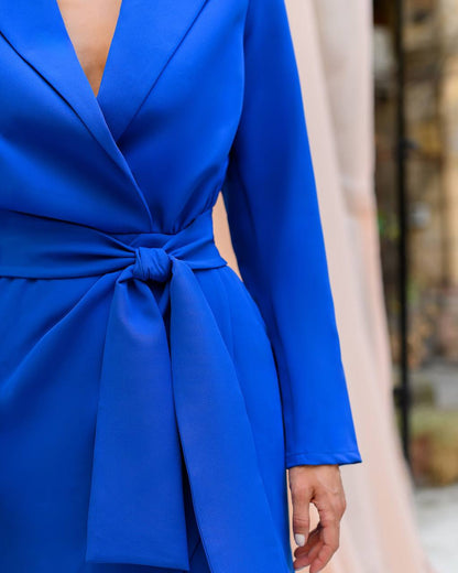 Elegant Women Suit Dress in Blue Premium Crepe Diagonal Fabric