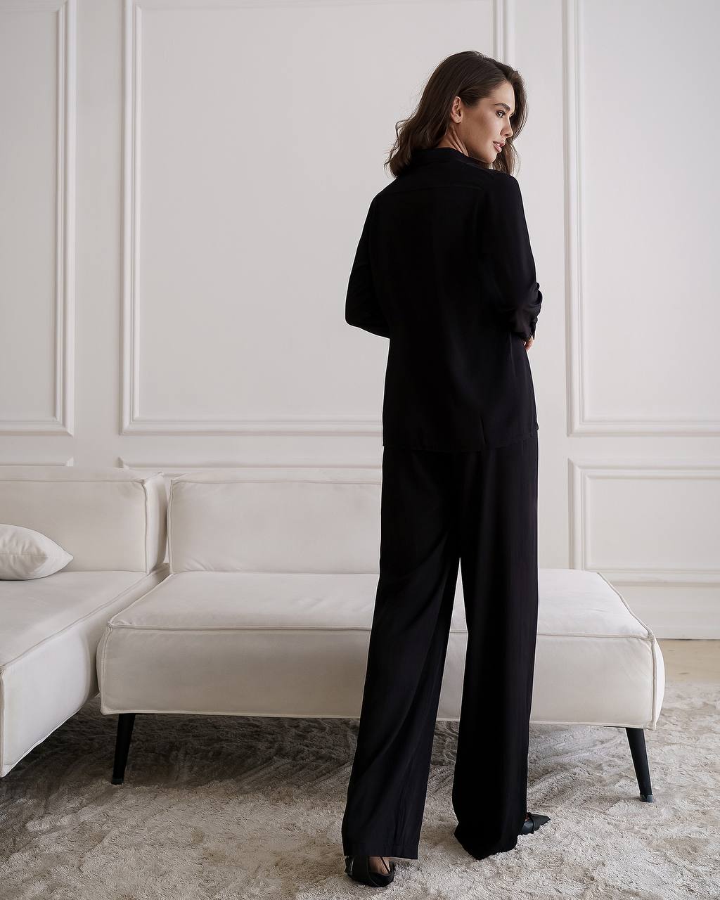 Womens Viscose Twill Shirt and Elastic Waist Pants Suit
