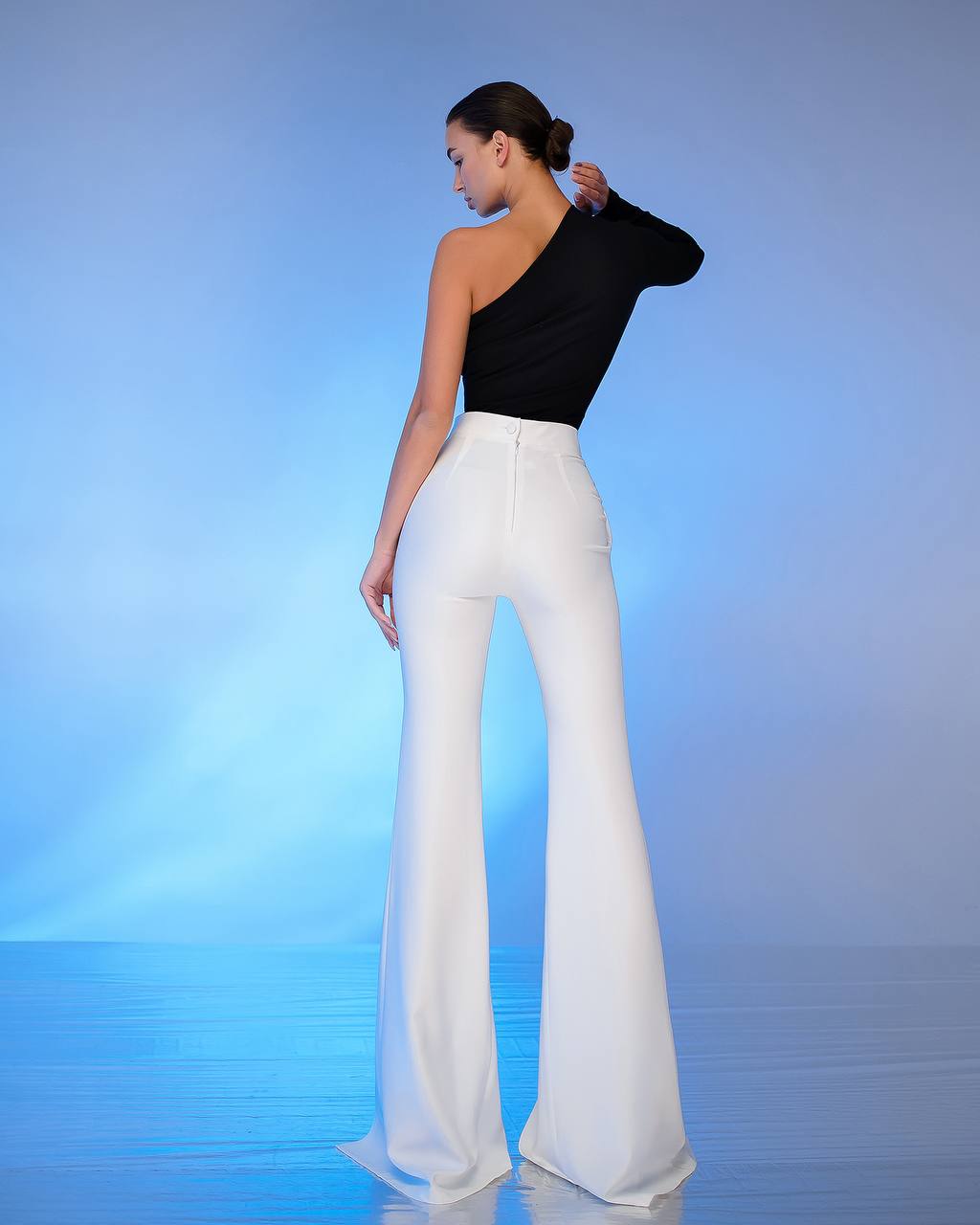 Women's Trousers with Slits in Suit Crepe Diagonal Lux Fabric