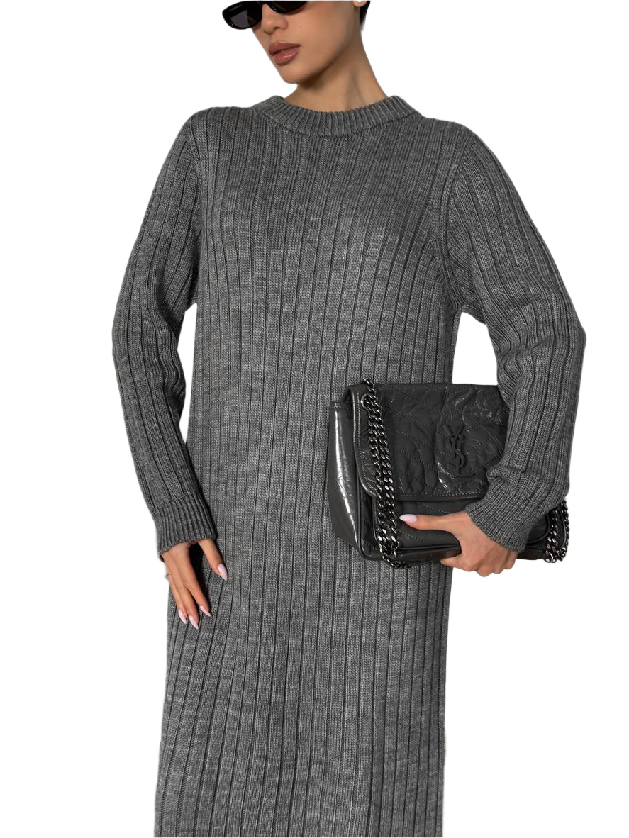Seamless Ribbed Knitted Dress for Women Ariel Long Sleeve