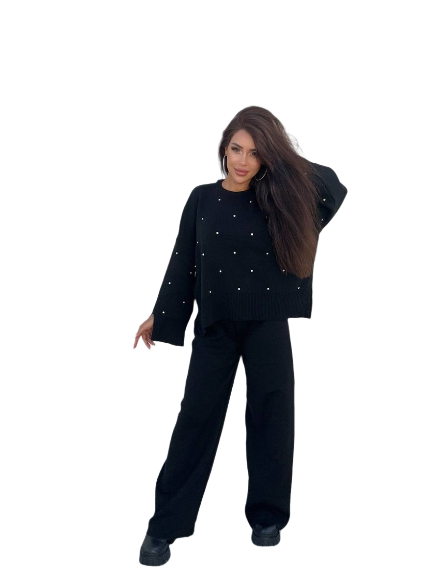 Diamant Women's Fine Knit Rhinestone Suit