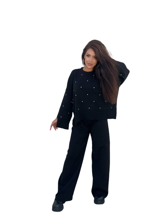 Diamant Women's Fine Knit Rhinestone Suit