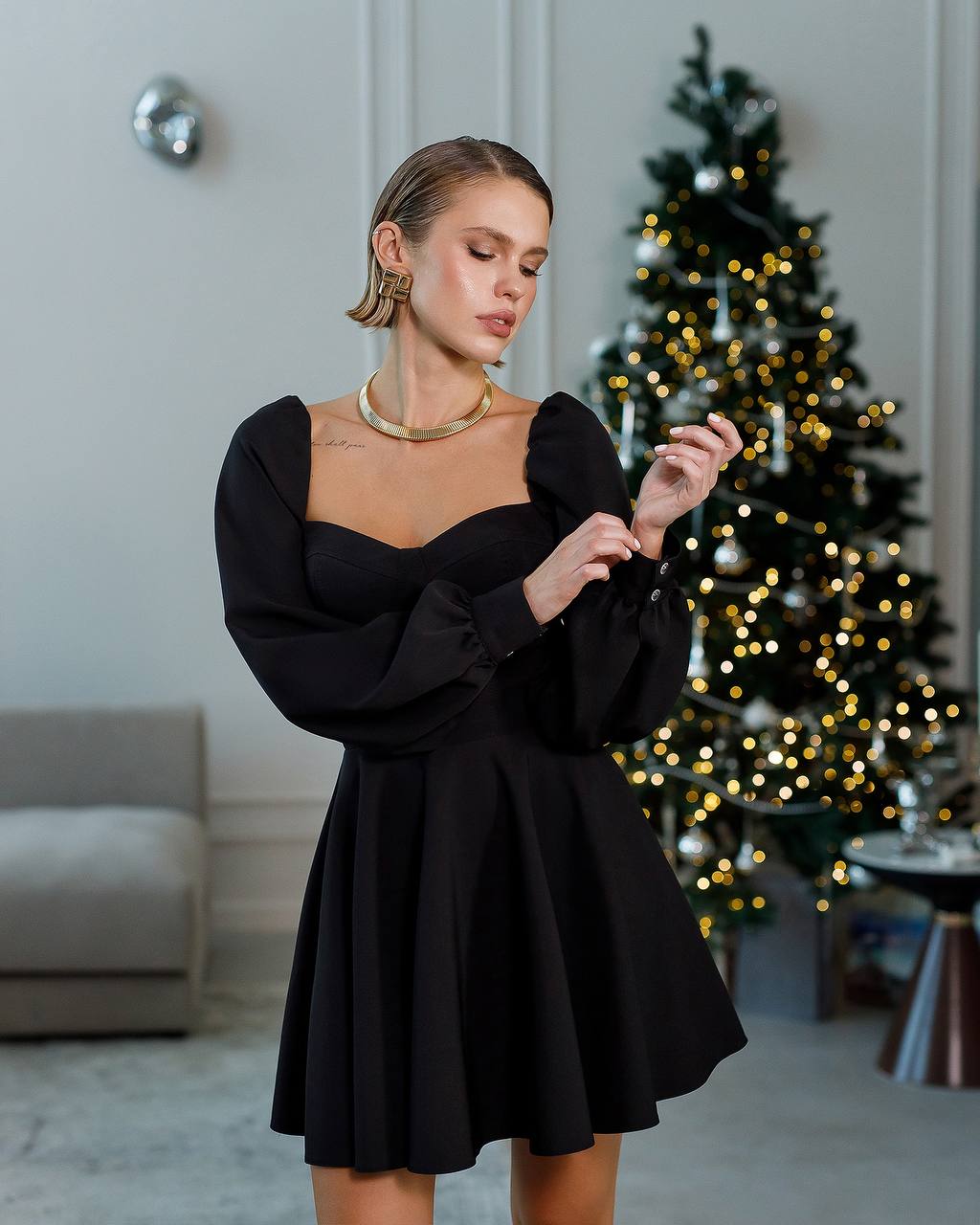 Off Shoulder Dress with Cups Premium Suiting Crepe Diagonal