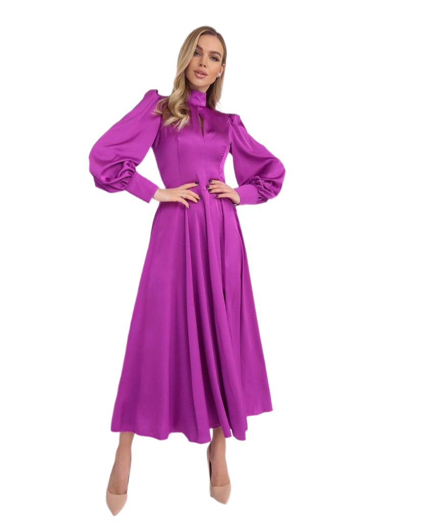 Elegant Long Sleeve Fuchsia Silk Dress for Women