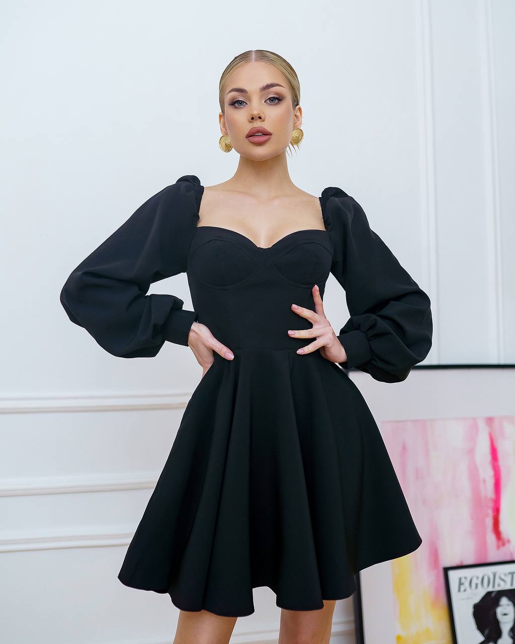 Off Shoulder Dress with Cups Premium Suiting Crepe Diagonal