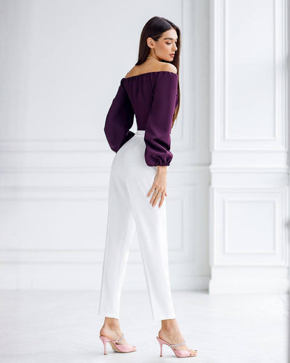 Womens Off Shoulder Cropped Top with Puff Sleeves