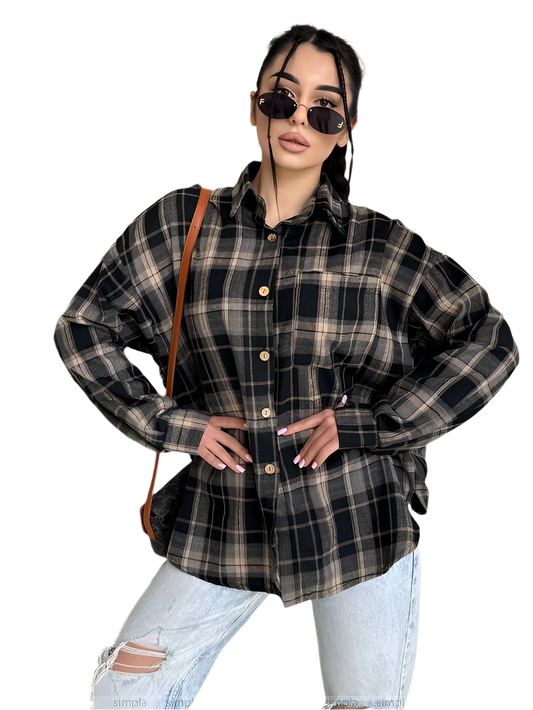 Trendy Checked Flannel Shirt Loose Fit