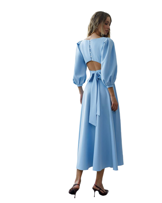 Elegant Women's Midi Dress in Premium Diagonal Suited Crepe