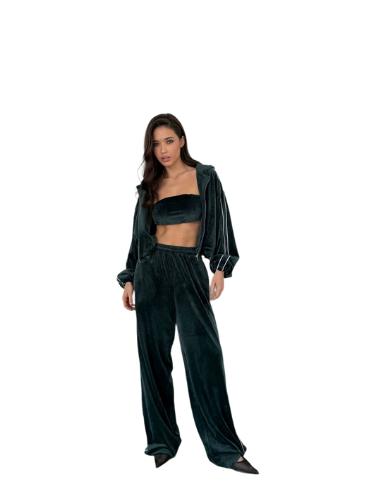 Sport Chic Velour Knit Two-Piece Set for Women