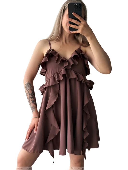 Boho Style Ruffle Dress Adjustable Straps Lightweight Soft Fabric