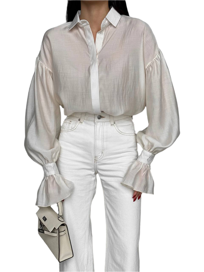 Loose Fit White Tencel Blend Shirt for Women One Size S-XL