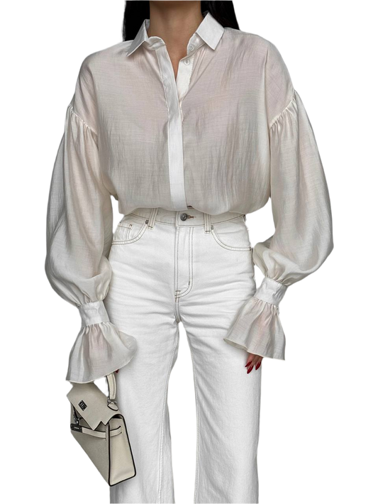 Loose Fit White Tencel Blend Shirt for Women One Size S-XL