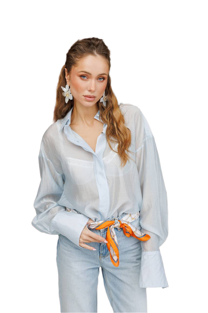 Women Tencel Shirt Light Blue Transparent Stylish