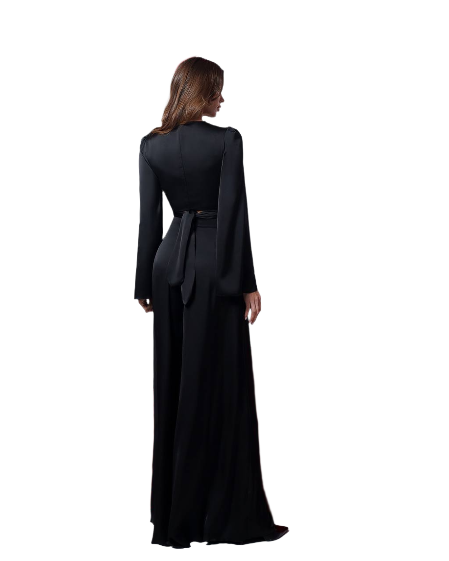 Elegant Women Suit Set with Wide Leg Satin Pants and Wrap Top