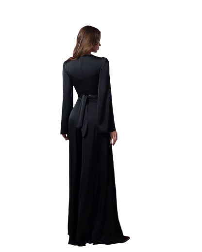 Elegant Women Suit Set with Wide Leg Satin Pants and Wrap Top