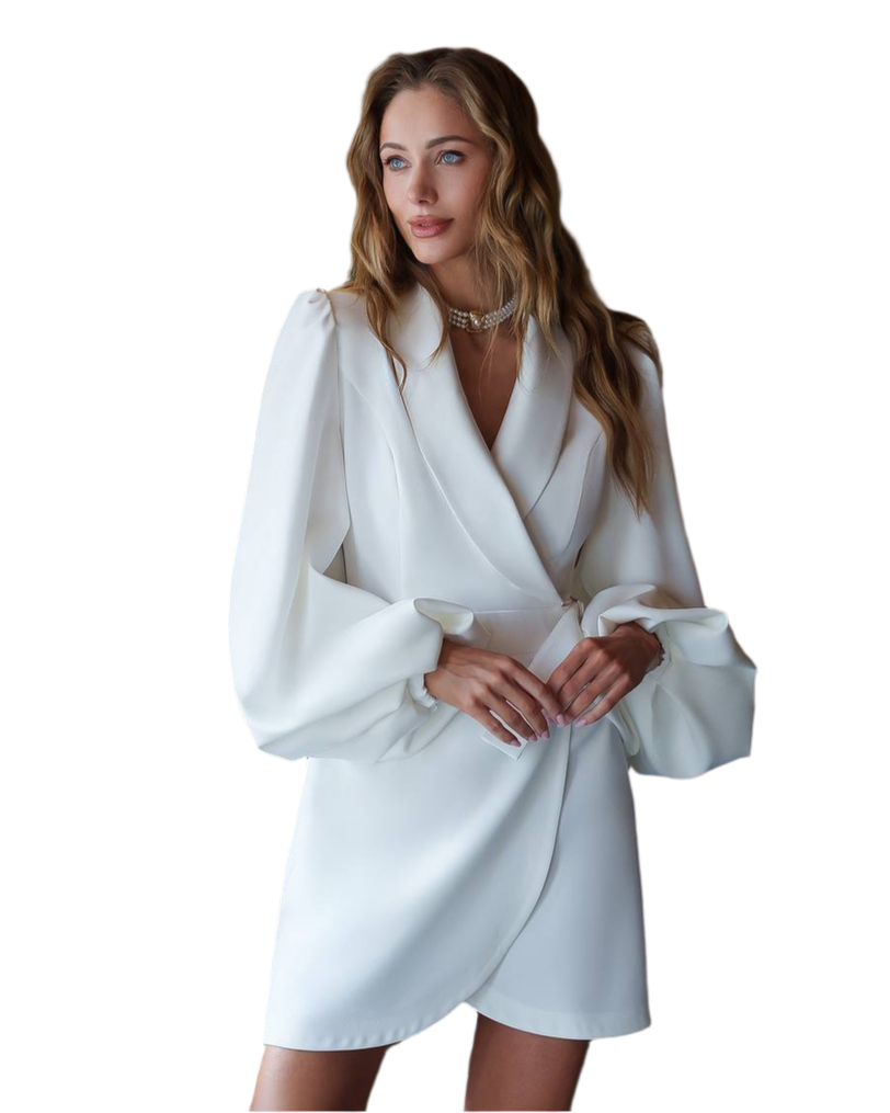 Premium Suit Crepe-Diagonal White Blazer Dress for Women