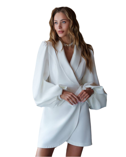 Premium Suit Crepe-Diagonal White Blazer Dress for Women